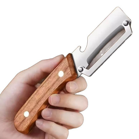 Curatator de Fructe/Legume, Cyrax, 2in1, Desfacator de Sticle, Multifunctional, Maner de Lemn, Maro