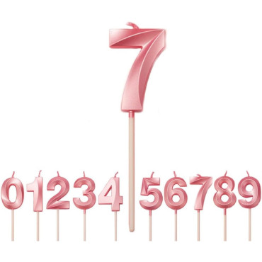 Lumanare Cifra 7, Cyrax, Model Diamond, 5 x 3.4 cm, Roz