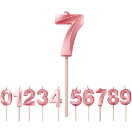 Lumanare Cifra 7, Cyrax, Model Diamond, 5 x 3.4 cm, Roz
