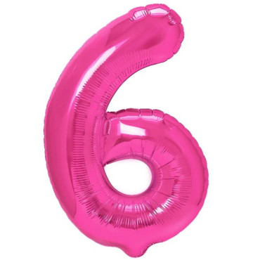 Balon din Folie Metalizata Cyrax, Figurina Cifra, Tema Aniversare 40 cm, Ambalaj Individual, Pai inclus, Umflare cu Aer sau Heliu, Roz, Cifra 6