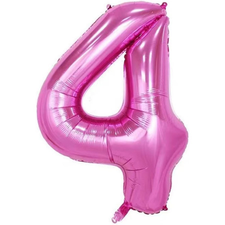 Balon din Folie Metalizata Cyrax, Figurina Cifra si Coroana, Tema Aniversare 100 cm, Ambalaj Individual, Pai inclus, Umflare cu Aer sau Heliu, Roz, Cifra 4