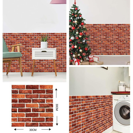 10 x Placi Tapet Autocolant 3D cu Imitatie de Caramida, pentru Perete Bucatarie Sufragerie, Usor de Curatat, Rezistent la Apa, Autoadeziv, 30x30 cm, Rosu