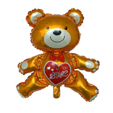Balon din Folie Metalizata, Cyrax, Figurina Urs, Model Love, Tema Ziua Indragostitilor, 60x63cm, Ambalaj Individual, Pai Inclus, Umflare cu Aer sau Heliu, Maro
