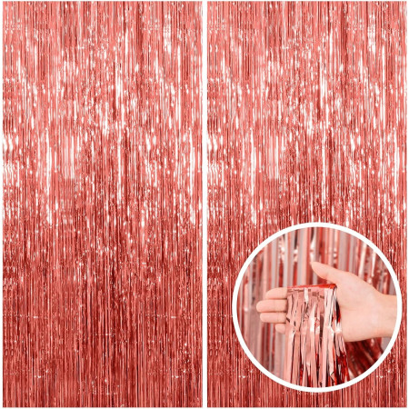 Perdea Franjurata, Cyrax, Model Decor Petrecere, pentru Fundal de Poze, Amenajare Colorata a Petrecerii, Dimensiune 100x200 cm, Rose Gold
