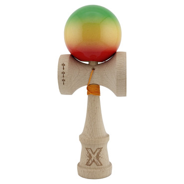 Kendama X Originala, Profesionala, Cyrax, Big Cups V2, Super Sticky Cupe Mari, Rulment Metalic cu Ata 55 cm, Verde/Galben/Rosu
