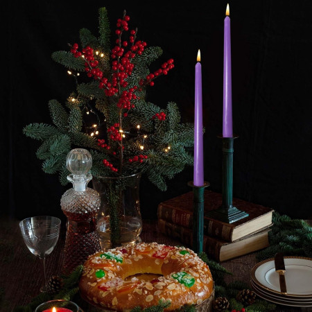 Set 4 Lumanari,  pentru Suport de Masa, Fara Miros si Fum, din Parafina, 2.2 x 25 cm, Mov