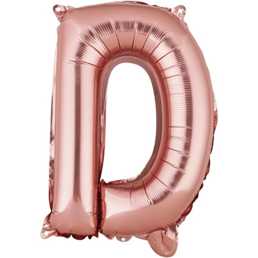 Balon Folie Metalizata Litera D, Cyrax, 40 cm, Umflati cu Heliu sau Aer, Ambalaj Individual, Pai inclus, Rose Gold