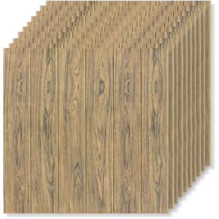 Set 10 Placi Tapet 3D,  70 x 70 cm, Grosime 3 mm, din Rasina, Tip Placi de Lemn, Suprafata Acoperita 4.9 mp, Maro Deschis