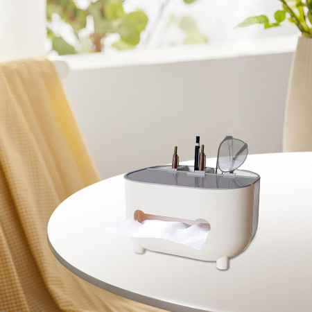 Suport pentru Servetele,  Cutie Multifunctionala, Design Minimalist, ABS, cu Suport pentru Obiectele Personale, pentru Birou, 21x12x12 cm, Gri