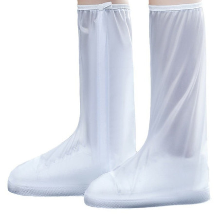 Protectie Incaltaminte pentru Ploaie si Noroi,  Impermeabila, Talpa Antiderapanta, cu Fermoar si Capsa, Inaltime 40 cm, Marime M 36-37, Alb
