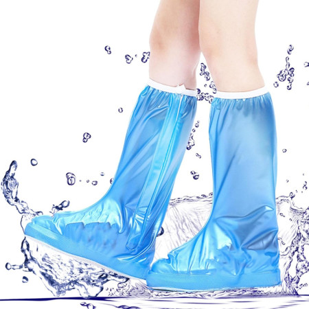 Protectie Incaltaminte pentru Ploaie si Noroi,  Impermeabila, Talpa Antiderapanta, cu Fermoar si Capsa, Inaltime 40 cm, Marime L 38-39, Albastru
