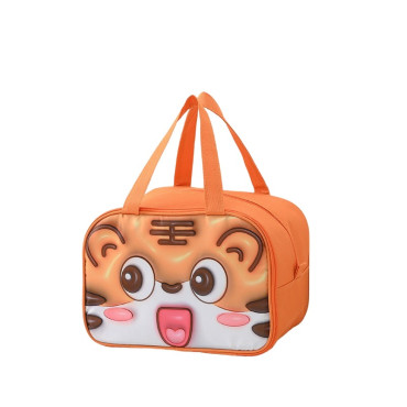 Geantă Frigorifică, Cyrax, cu Desene Animat 3D, Portabilă pentru Copii, de Prânz, din Pânză Oxford, 27.5x18x20 cm, Model Tigru, Portocaliu