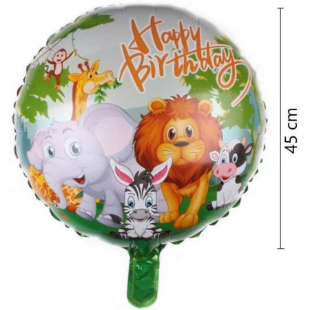 Balon din Folie Metalizata, Cyrax, Mini Figurina Rotunda, Model Animalute, Happy Birthday, Tematica Aniversare, 45 cm, Ambalaj Individual, Pai Inclus, Umflare cu Aer sau Heliu, Multicolor