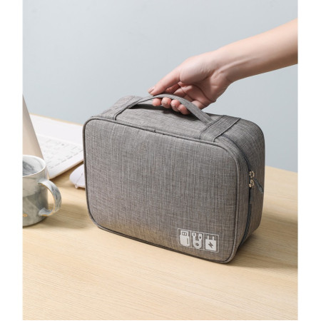 Geanta Organizatoare  Pentru Cabluri si Accesorii, Portabila, Impermeabila, 24,5 x 18 x10cm, Gri