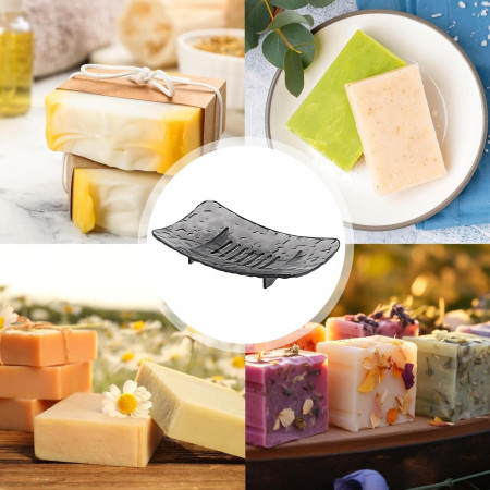 Savoniera din Plastic  11 x 8 cm, cu Scurgere Apa, Design Modern, Gri