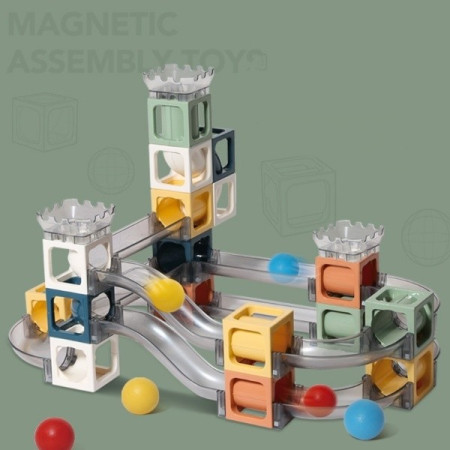Set piese magnetice de constructie, Cyrax, Cu tobogane si bile, 41 piese, Multicolor