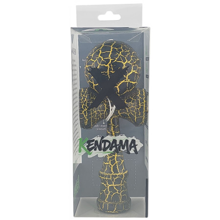 Kendama X Originala, Profesionala, Cyrax, Kendama Cracked, din Lemn – 18 cm, Crack Negru/Galben