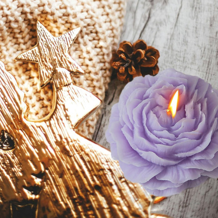 Lumanare Parfumata,  Model Trandafir, Ardere 10h, 70 g, 7.5 x 3.5 cm, Parfum de Lavanda, Mov