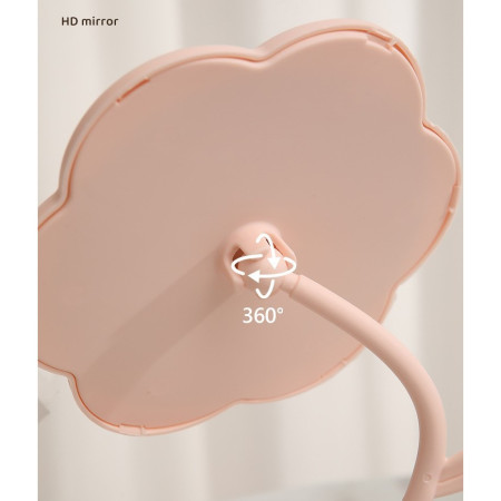 Oglindă de Machiaj pentru Birou, Cyrax, Rotativă, Detasabilă, Model de Floarea Soarelui, Suport pentru Inele, cu Depozitare, Roz