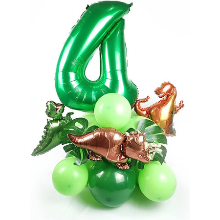Balon din Folie Metalizata, Cyrax, Mini Figurine Dinozauri, Model T-Rex, Tematica Aniversare, 48x34 cm, Ambalaj Individual, Pai Inclus, Umflare cu Aer sau Heliu, Multicolor