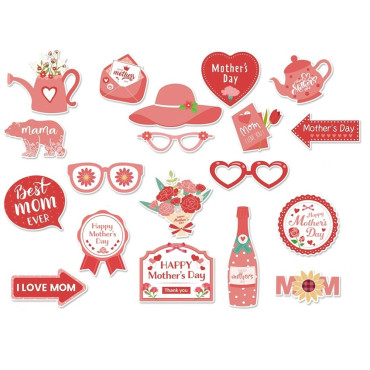 Set 18 Accesorii pentru Petrecere, Cyrax, Props pentru Photo Corner, Tematica Ziua Mamei, Multicolor