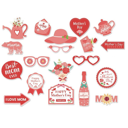 Set 18 Accesorii pentru Petrecere, Cyrax, Props pentru Photo Corner, Tematica Ziua Mamei, Multicolor
