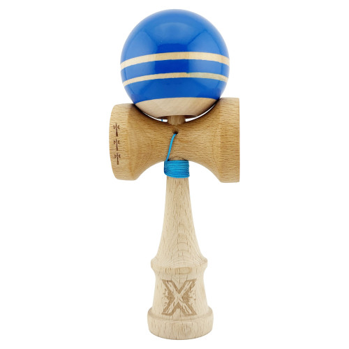 Kendama X Rainbow Originala, Profesionala, Cyrax, Big Cups V2, Super Sticky cu Cupe Mari, Rulment Metalic, din lemn 18 cm, Ata 55 cm, Albastru/Maro...