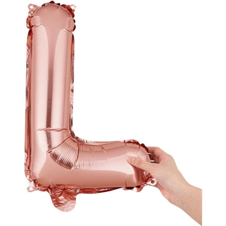 Balon Folie Metalizata Litera L, Cyrax, 40 cm, Umflati cu Heliu sau Aer, Ambalaj Individual, Pai inclus, Rose Gold