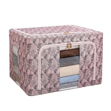 Cutie Depozitare,  66L, din Material Textil, 50 x 40 x 33 cm, pentru Haine si Lenjerii, Model Bambus, Roz