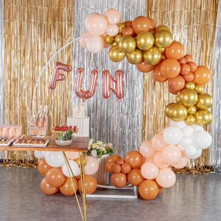 Balon Folie Metalizata Litera F, Cyrax, 40 cm, Umflati cu Heliu sau Aer, Ambalaj Individual, Pai inclus, Rose Gold