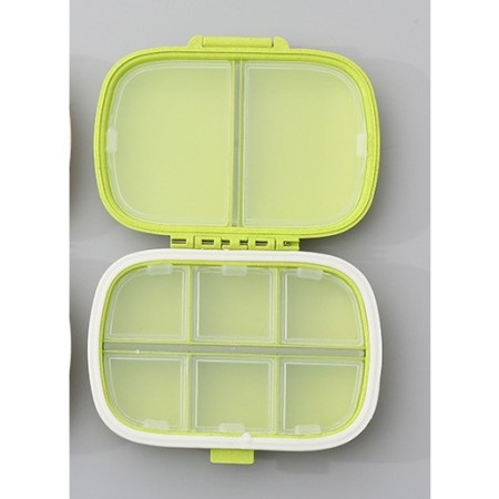Organizator medicamente, Plastic, 8 compartimente, 0.1 L, Verde,  11 x 7 cm