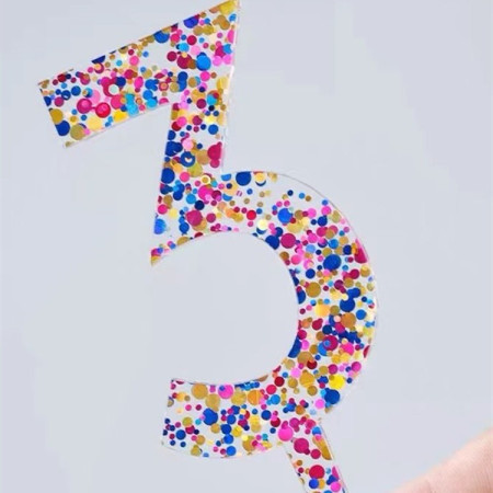 Decoratiune Topper pentru Tort, Cyrax, din Acrilic cu Fulgi de Sclipici, Model Cifra 3, Inaltime 18.5 cm, Transparent Multicolor 