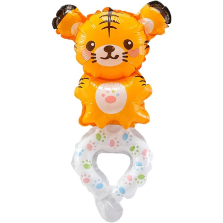 Balon din Folie Metalizata, Cyrax, Figurine Animalute, Tip Bratara, Model Tigru, 17x34 cm, Ambalaj Individual, Pai Inclus, Umflare cu Aer sau Heliu, Maro