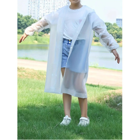 Pelerina de Ploaie,  pentru Copii 100-145 cm, din EVA, Impermeabila, Inchidere cu Capse, Alb