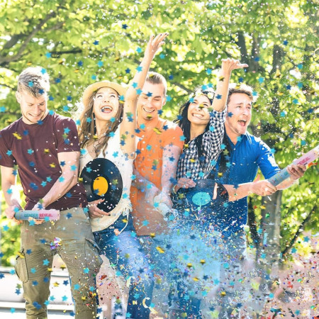 Tun Confetti, Cyrax, Model Gender Reveal, Boy or Girl, 40 cm, Ambalaj din Carton, Eliberare prin Rasucire, Albastru