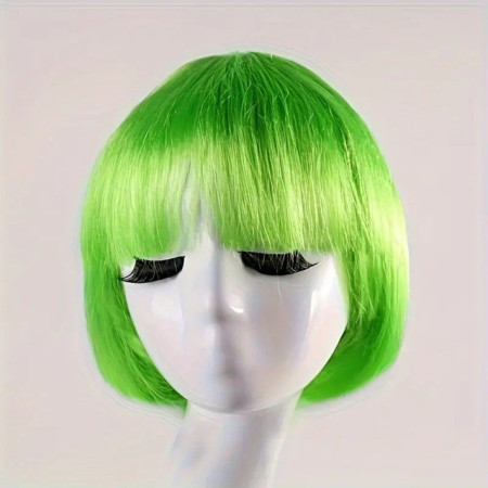 Peruca Cosplay, Cyrax, Tunsoare Bob cu Breton, pentru Carnaval, Halloween, Petreceri Tematice, din PET, Marime Universala, Verde