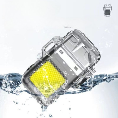 Lanterna Tip Breloc cu Bricheta,  Impermeabila, 3 Moduri Iluminare, 300 mAh, Incarcare USB-C, COB, Raza de Actiune 50 - 100 m, 7.4 x 4.9 x 1.7 cm, Gri