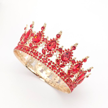 Diadema, Cyrax, din Aliaj, cu Cristale, Accesoriu Par, Aniversare, Nunta, Petrecere, 15.5 x 5.3 cm, Rosu