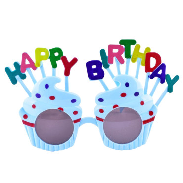 Ochelari Happy Birthday, Cyrax, Tematica Aniversare, Protectie Soare, din Plastic, Model Prajiturele, 18.5x11.5 cm, Albastru