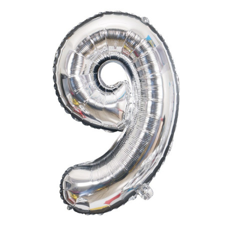 Balon din Folie Cyrax, Cifra 9, 81 cm, Pentru Aer sau Heliu, Bulk, Argintiu