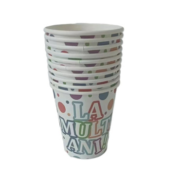 Set 10 Pahare, Cyrax, Imprimeu La Multi Ani, din Carton, 250 ml, 7 x 8.5 x 5 cm, Multicolor