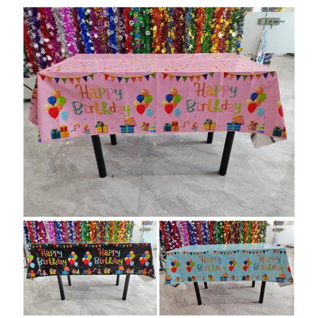 Fata de Masa, Cyrax, din Folie, Imprimeu Happy Birthday cu Baloane, 137 x 274 cm, Albastru