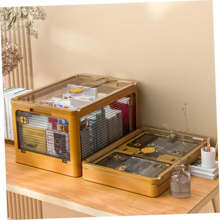 Cutie de depozitare pliabila,  Cu capac, 85 L, Plastic, 60x42x34 cm, Portocaliu