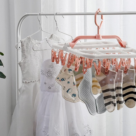 Uscator de Rufe Suspendat  cu 40 Carlige, Rotire 360 Grade, Protectie Vant, Pliabil, Patrat, Mateiral Plastic, Usor de Depozitat, Multifunctional, 36 x 24 cm, Alb/Roz