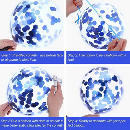 Set 10 Baloane din Latex, Cyrax, Model Party Confetti, 5 x Confetti, 5 x Albastru, 25 cm, 2.2g