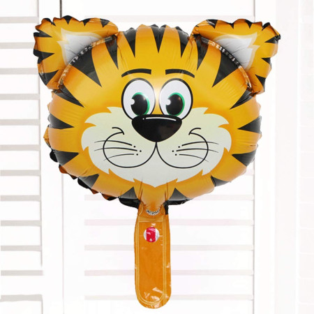 Balon din Folie Metalizata, Cyrax, Mini Figurine Animalute, Model Tigru, Tematica Aniversare, 38x31 cm, Ambalaj Individual, Pai Inclus, Umflare cu Aer sau Heliu, Multicolor