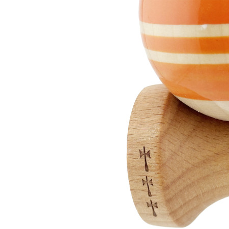 Kendama X Rainbow Originala, Profesionala, Cyrax, Big Cups V2, Super Sticky cu Cupe Mari, Rulment Metalic, din lemn 18 cm, Ata 55 cm, Portocaliu/Maro