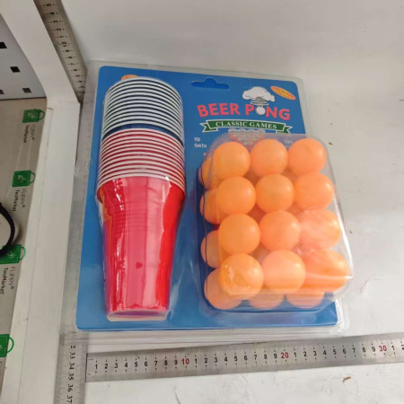 Joc de Baut BEER PONG, Cyrax, Set din 24 Mingi de Tenis si 24 Pahare Reutilizabile, Joc Interactiv pentu Adulti, Albastru Portocaliu