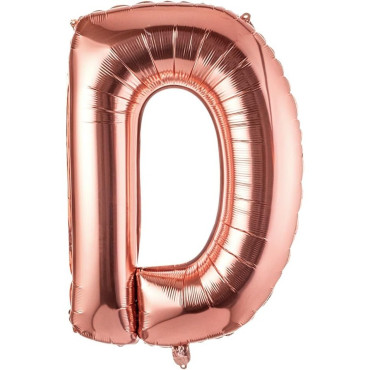 Balon Folie Metalizata Litera D, Cyrax, 100 cm, Umflati cu Heliu sau Aer, Ambalaj Individual, Pai inclus, Rose Gold