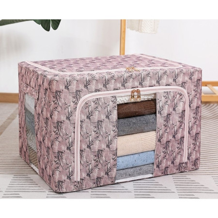 Cutie Depozitare,  66L, din Material Textil, 50 x 40 x 33 cm, pentru Haine si Lenjerii, Model Bambus, Roz
